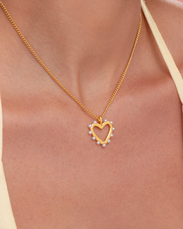 Set Collar Corazón Perla + Aretes Perla