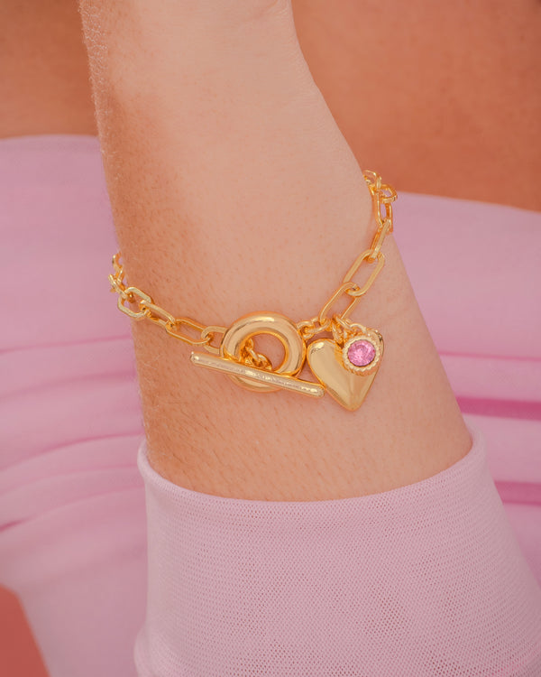 Pulsera Broche Corazón Cristal + Aretes