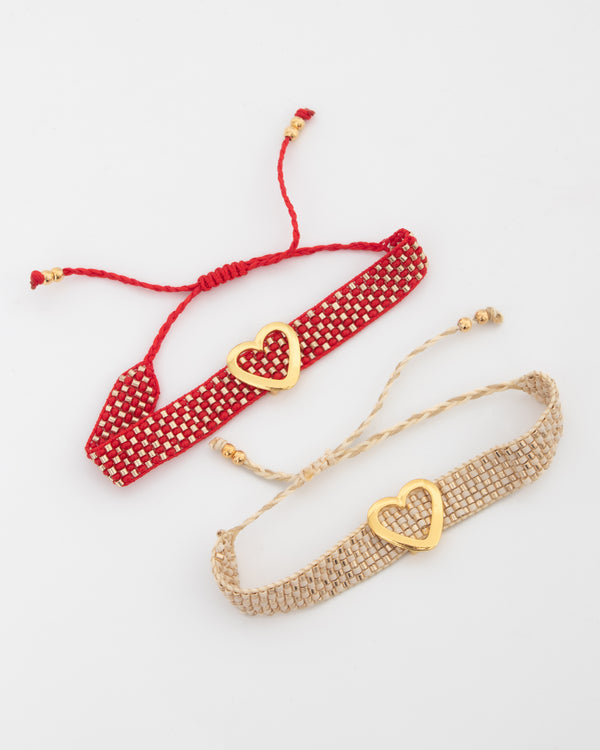 Pulsera Tejida Corazón + Aretes