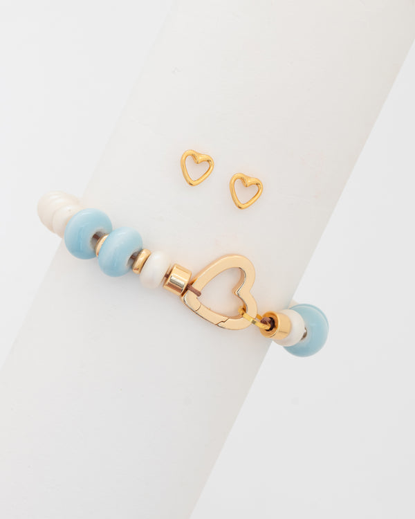 Pulsera Broche Corazón + Aretes