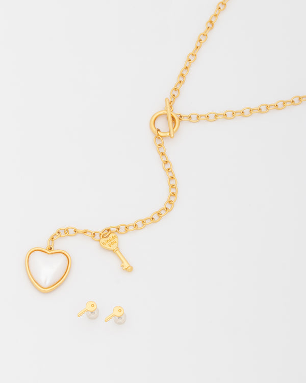 Corbatín Corazón Perla + Aretes