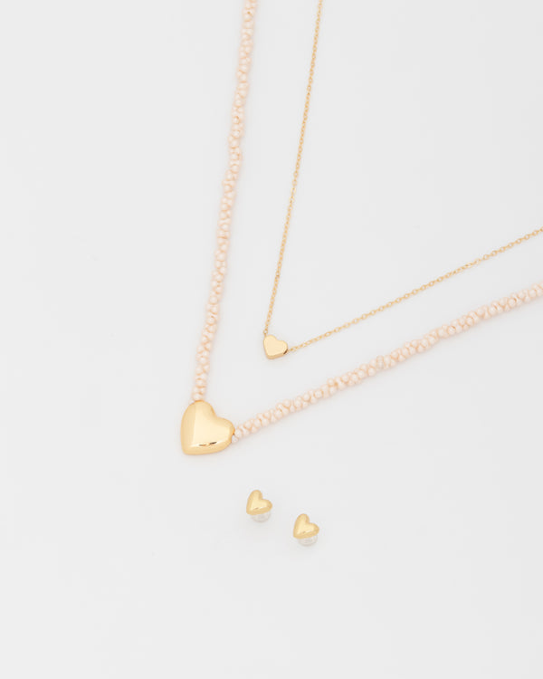 Set X2 Collares Corazón + Aretes