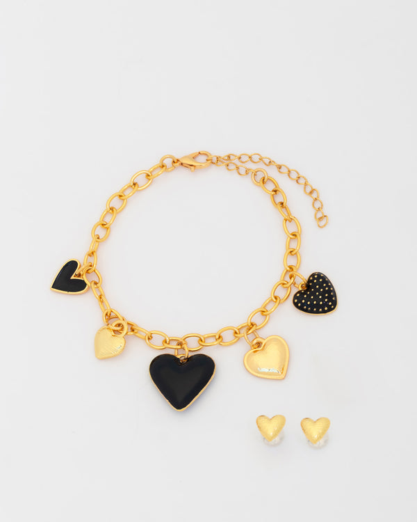Pulsera Multicharms Corazones + Aretes
