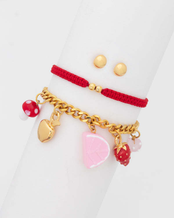 Set X2 Pulseras Frutas + Aretes