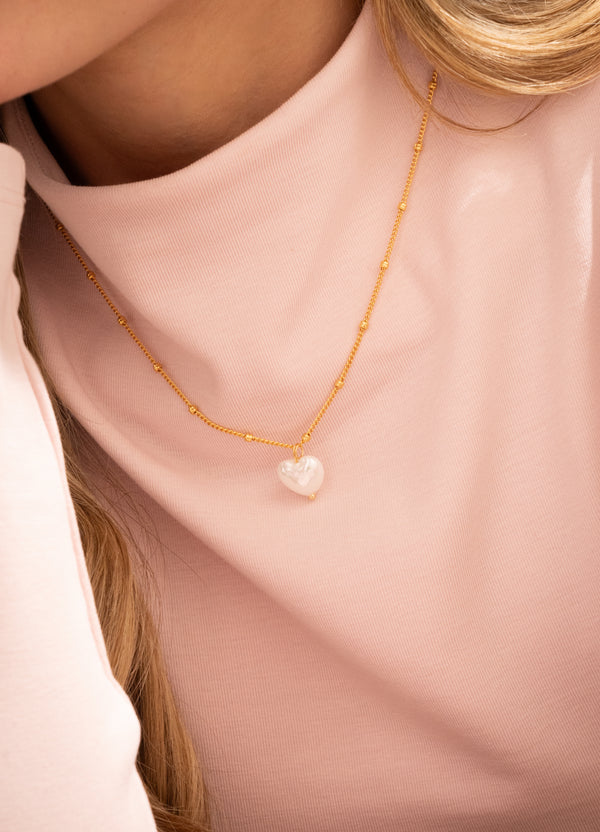 Collar Corazón Perla + Aretes