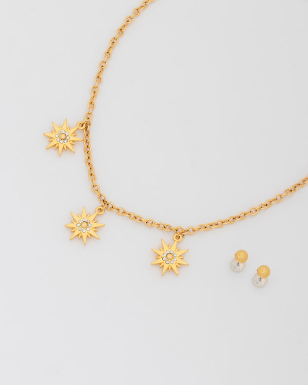Collar Multicharms Estrellas Cristal + Aretes