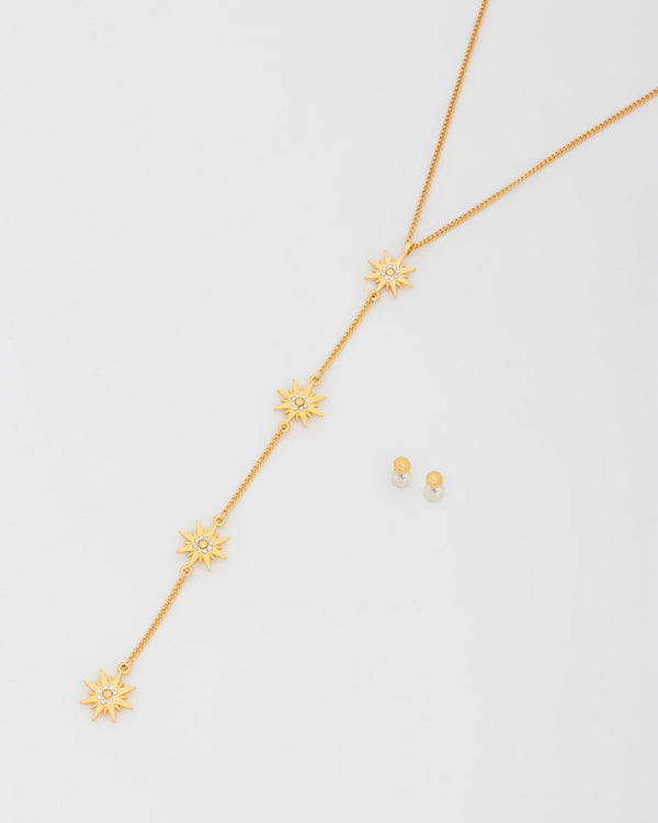 Collar Corbatín Estrellas Cristal + Aretes