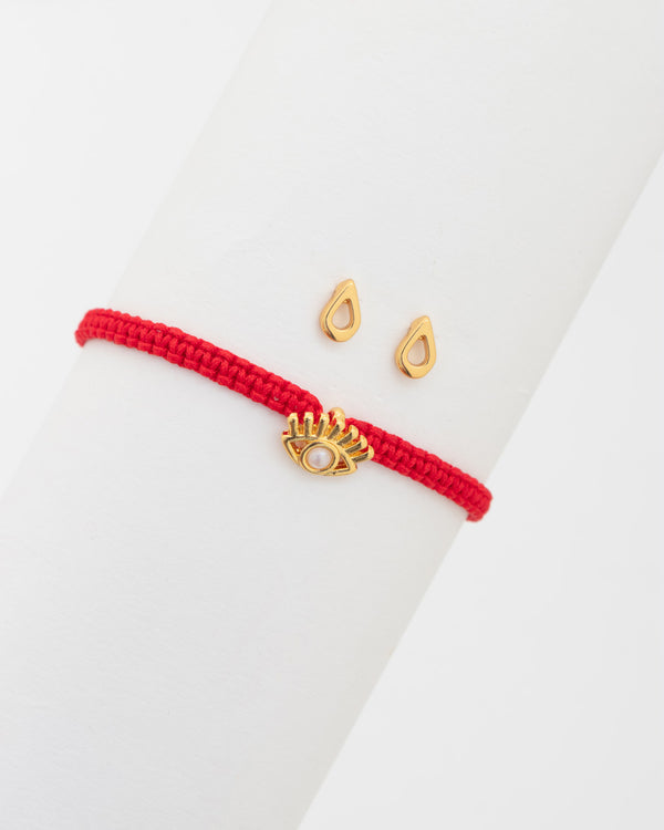 Pulsera Tejida Ojo Perla + Aretes