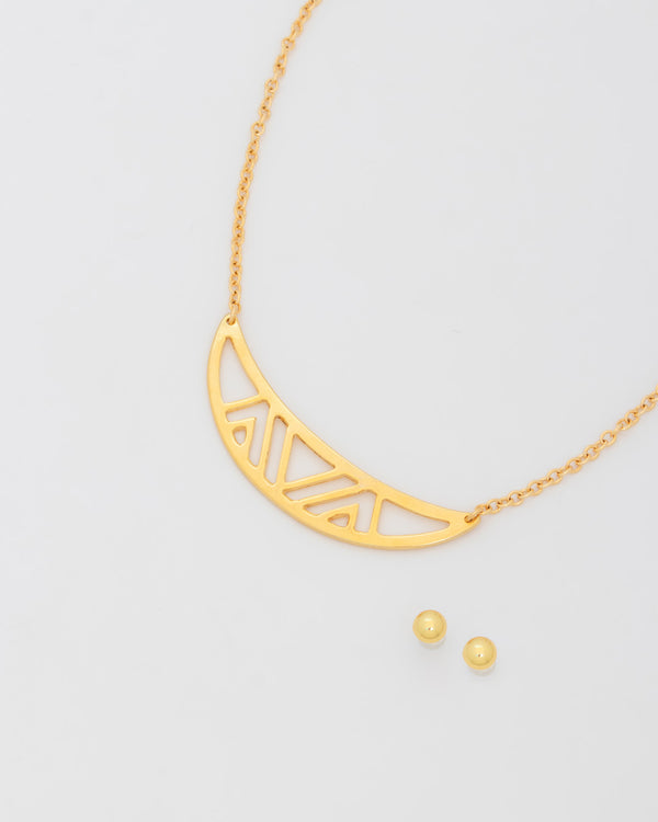 Collar Placa Media Luna + Aretes