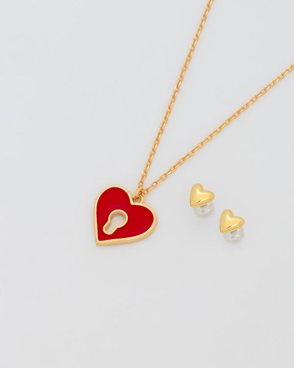 Collar Cerrojo Rojo + Aretes