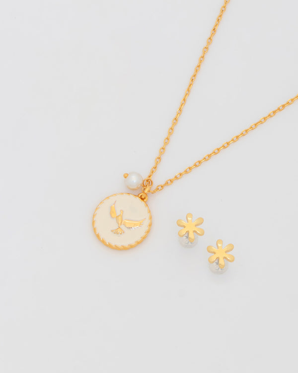 Collar Paloma Perla + Aretes