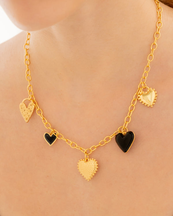 Collar Multicharms Corazones + Aretes