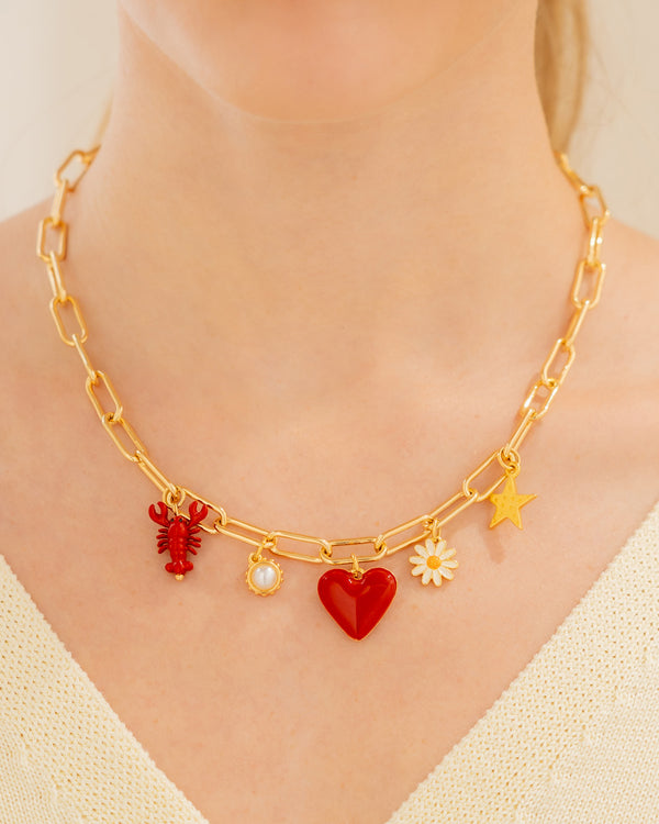 Collar Multicharms Corazon Fiesta + Aretes