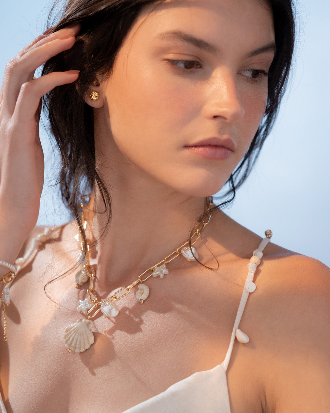 Collar Multicharms Caracoles + Aretes