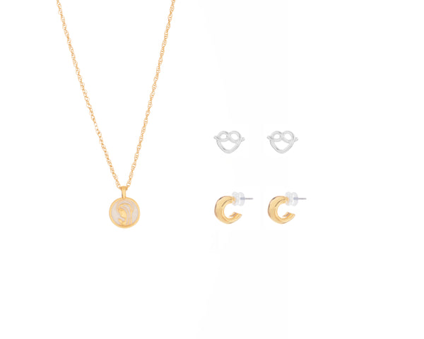 Kit x 2 Aretes 1 Collar Virgen Nacar