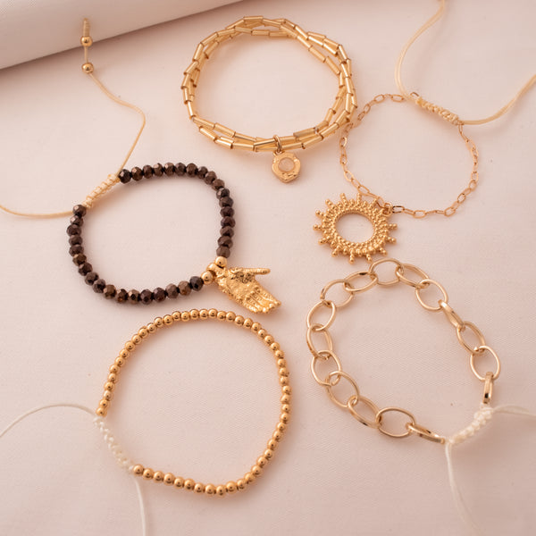 Set Pulseras Con Dije De Sol + Aretes