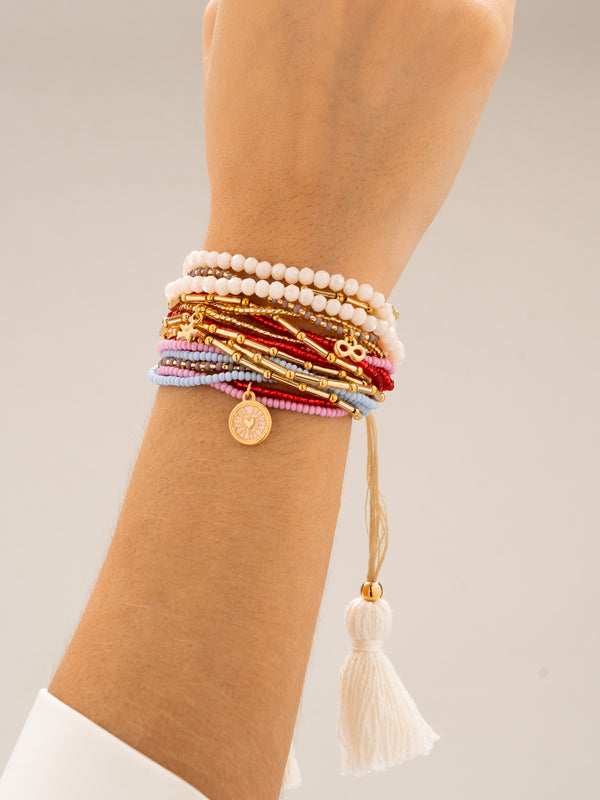 Pulsera Borlas Con Dijes + Aretes