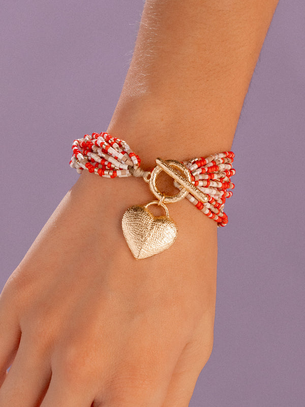 Pulsera Broche Corazón + Aretes