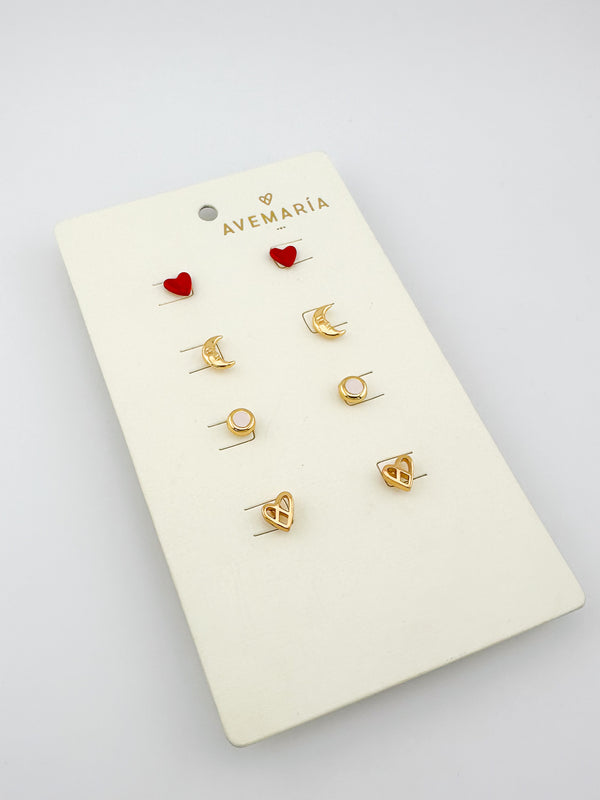 Set X4 Aretes Luna Corazón