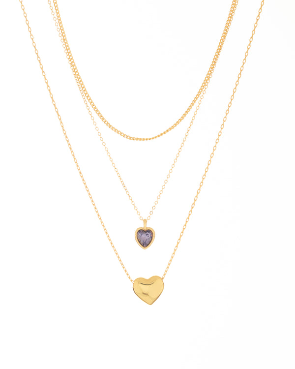 Set X3 Collares +  Aretes Corazón Cristal Gold By Jose y Cami