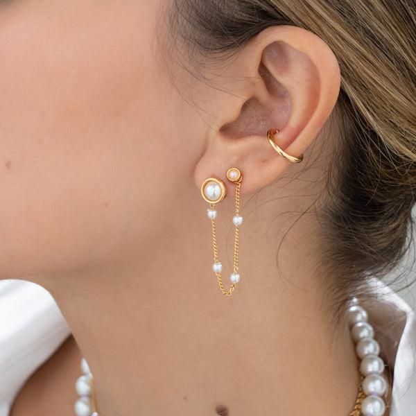 Set aretes + earcuff de perlas